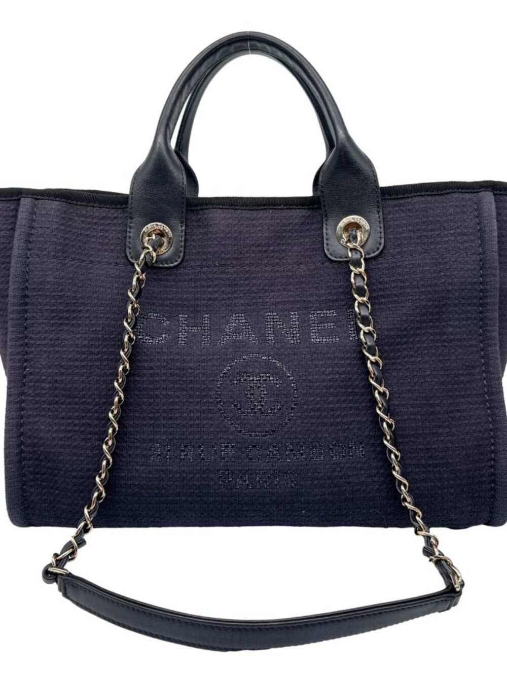 Chanel  Deauville Small Mixed Fibers Tote Bag Navy Blue